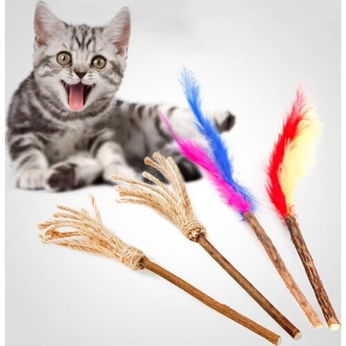Cat Interactive Toy Natural Silvervine Stick Toy Multicolor Feather Rope Catnip Toy Kitten Teething Toy Cat Training Supplies