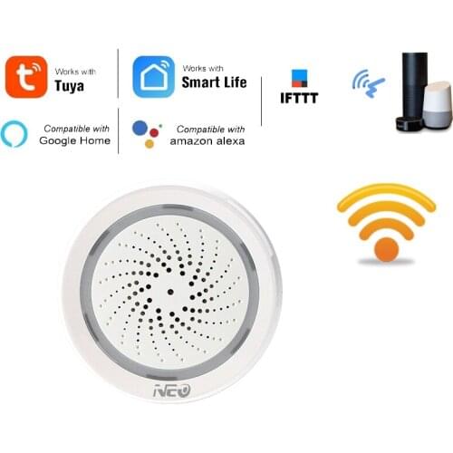 Retail Temperature Humidity Alarm Sensor Wifi Siren Tuya Smart Life App Work with Echo Alexa Google Home IFTTT