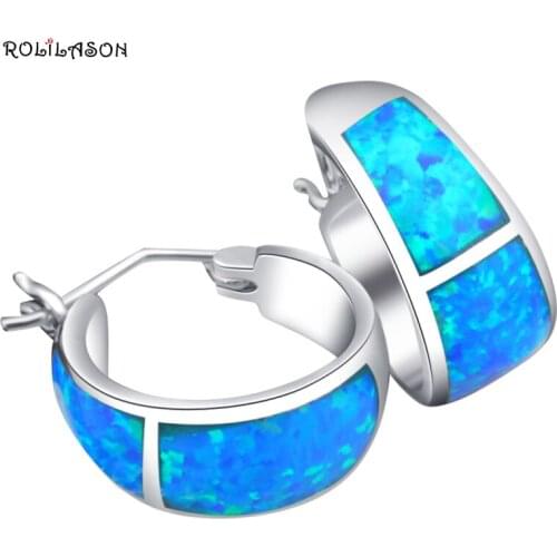 5.5g Wholesale & Retail Blue Fire Opal Silver Stamped Hoop Earrings for women Fashion Jewelry Opal Jewelry OE061