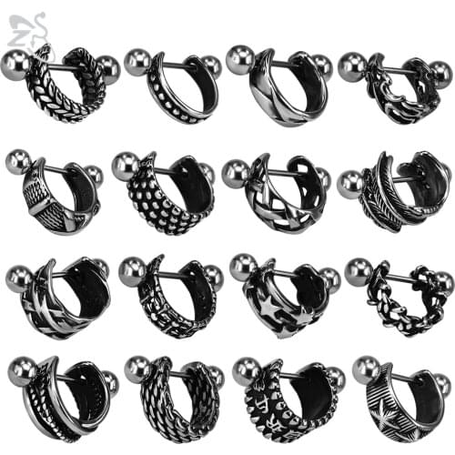 ZS 1 Pair Gothic Punk 316L Stainless Steel Earrings Men Women Hip Hop Rock Vintage Circle Stud Earrings Ear Jewelry Accessories
