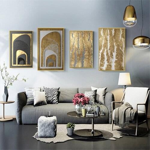 Modern Abstract Geometry Gold Foil Canvas Art Prints Poster Oil Painting Wall Posters for Living Room Home Decor Canvas Painting