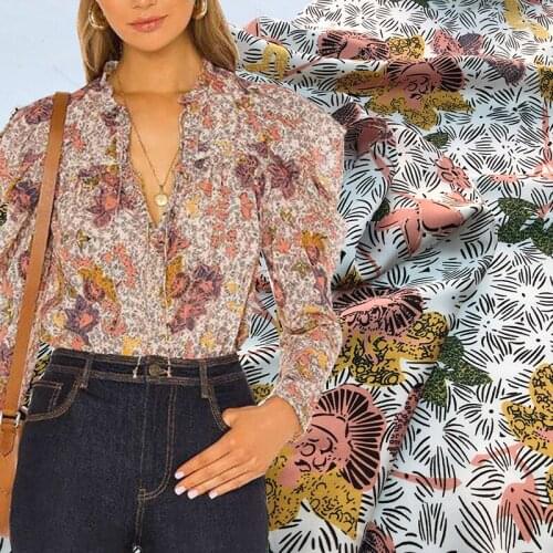 Deep Pink Flowers Digital Printed Fashion Fabric For Dress Tissus Au MÈTre Telas Por Metro Tissu Vestidos Sewing Ткань хлопок