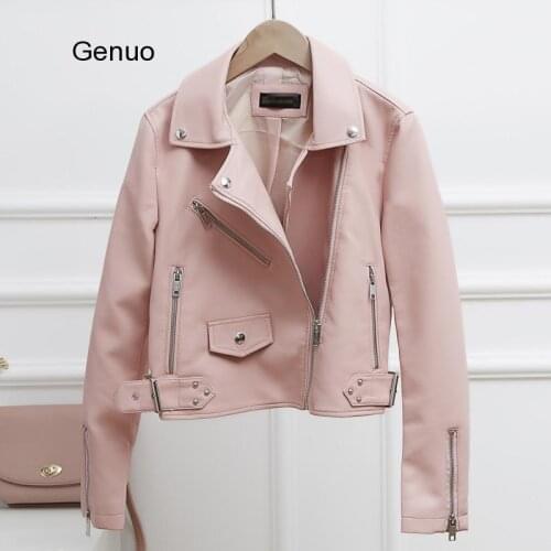 Spring Autumn Purple Black Womens PU Faux Leather Jacket Chic Sashes Zipper Biker Jacket Coat Female Casual Outwear Tops Mujer