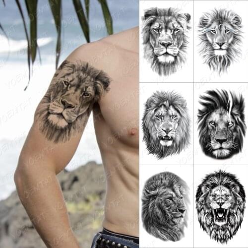 Waterproof Temporary Tattoo Black Lion Wolf Lightning Tatto Sticker Tiger Rose Fake Henna Wild Animal Body Art Tatoo For Men