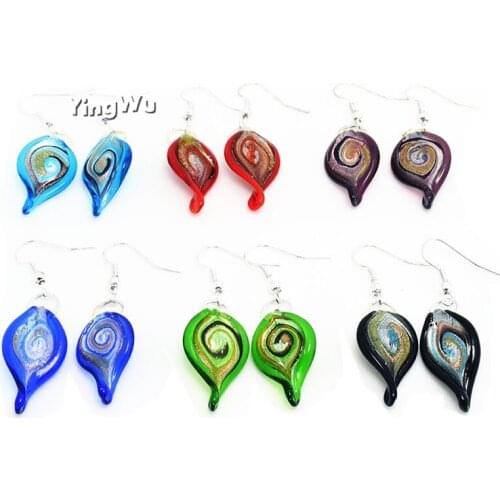 Yingwu FREE Wholesale lot 12 Pairs Flower Leaf Spiral murano glass bead Silver Plated earrings