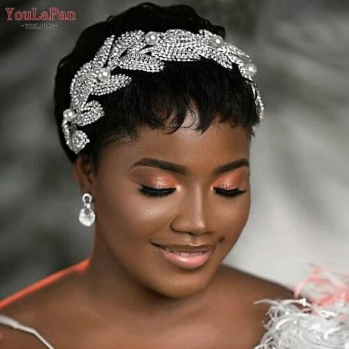 YouLaPan HP366 Rhinestone Bridal Hair Hoop Pearl Hairband Headpiece for Bride Handmade Leaf Wedding Hair Accessories Jewelry