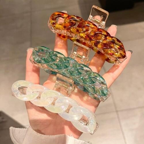 New Style Chain Hair Claw for Women 2021 Fashion Leopard Shark Clip Lady Back Head Hairpin