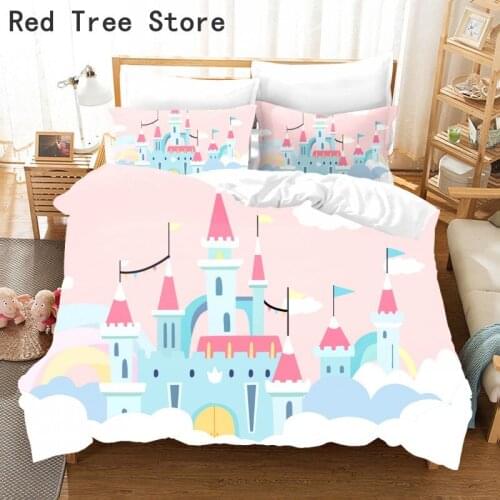 Castle of Dreams Cartoon Digital Print Duvet Cover Girl Boy Room Decor Gift Bed Linen with Pillowcase 2-3 Pieces Bedclothes Sets