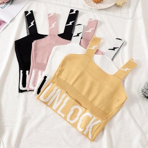 Womens Camisole Knitting Camis Crop Top Letter UNLOCK Cotton Camisole womenCamis With Hole Women 2020 Summer Tank Tops women