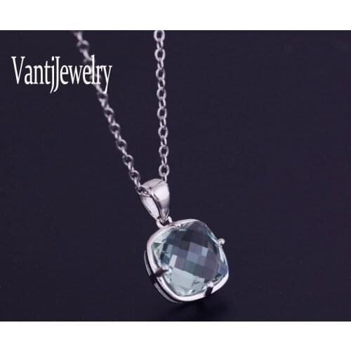 Green Amethyst Pendant Sterling 925 Silver Necklace Gemstone 10mm for Women Birthday Party Jewelry Gift Free Shipping
