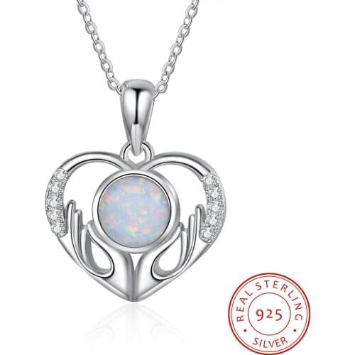 925 Sterling Silver Heart Pendant Necklaces Fire Opal Necklaces Clear Zircon Mom Loves Hand Necklaces Jewelry Gift for Mom Child