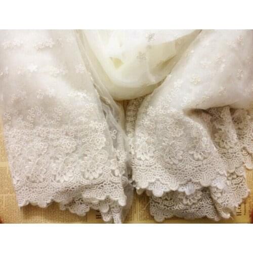 1 yard width 90cm 35.43" gold organza 2 sides embroidered bridal veil lace trim cloth Dress Skirt Material fabric L4K375 27863