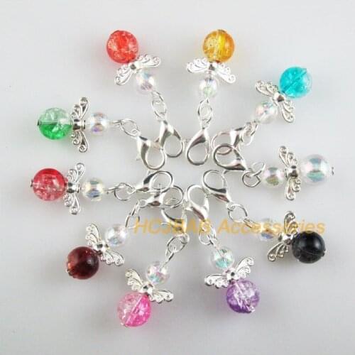 10 New Angel 14x21mm Charms Mixed Shivering Acrylic Silver Plated Retro With Lobster Claw Clasps