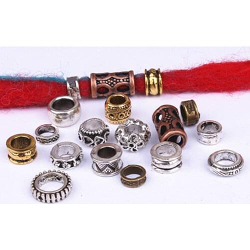 10Pcs/set Retro Alloy Viking Hollow Round Hair Braid Dread Beard Dreadlock Beads Rings Tube for Hair Accessories Hole Size 4-6mm