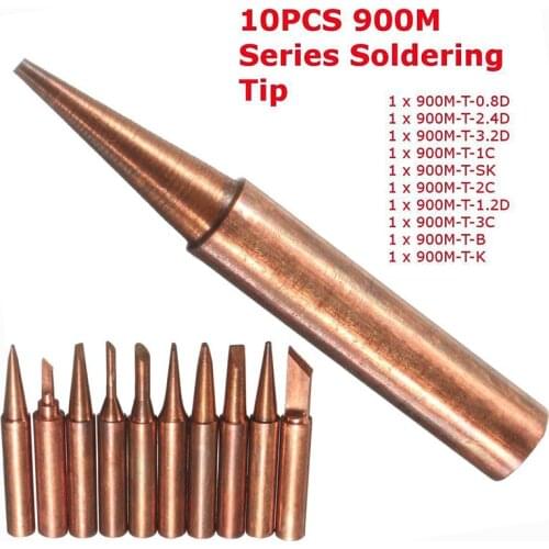 10PCS Pure Copper Solder Iron Tip 900M Tip for Soldering Rework Station for 936, 937, 938, 969, 8586, 852D Solder Tips