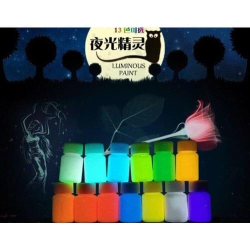 13 Colors Acrylic Paint Glow In The Dark Gold Glowing Paint Luminous Pigment Fluorescent Powder Painting 20ml