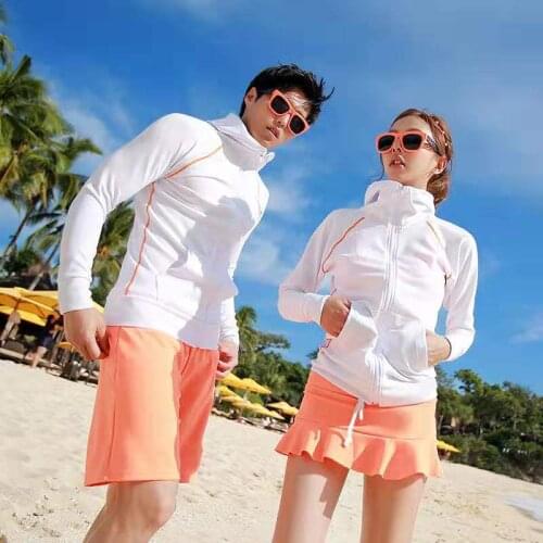 2019 New Sweetheart Couples Lovers 3/ 4-Piece Set Swimsuit Long Sleeve Swimwear Beachwear Sun Protection Snorkeling Surfing Suit