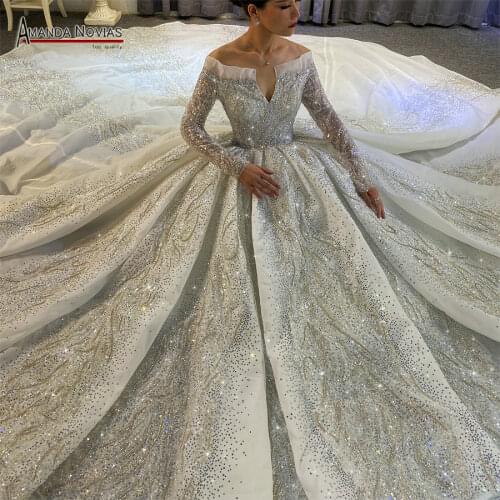 2021 Off the shoulder heavy beading dubai wedding dress real work wedding gown