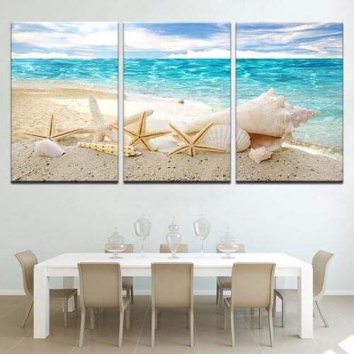 3P Beauty Seaview Sea Shells Modular Pictures Modern Poster Fashion Canvas Painting On The Wall Pictures For Living Room decor
