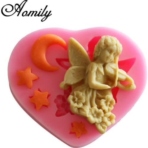 Aomily Heart Angel Shape Chocolate Mold Silicone Molds Star Moon Patten Fondant Cake Decorating Tools Candy Mold Bakery Tools