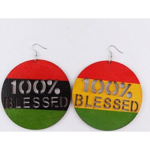Free Shipping! 3inch Round 100% Blessed Rasta Color Wooden Earrings can mixed colors