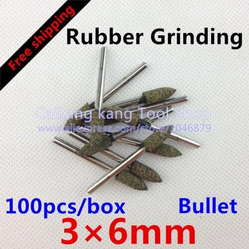 Free shipping New 100pcs / box Head: 6mm Rubber Grinding Polish Tools Grind Bullet 3*6mm