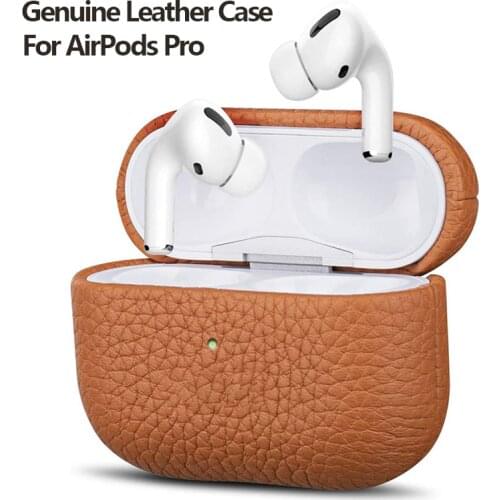 Real Skin Case for AirPods Pro Luxury Genuine Leather Lychee Pattern Protective Cover for AirPods 3 Bluetooth Earphone Accessory
