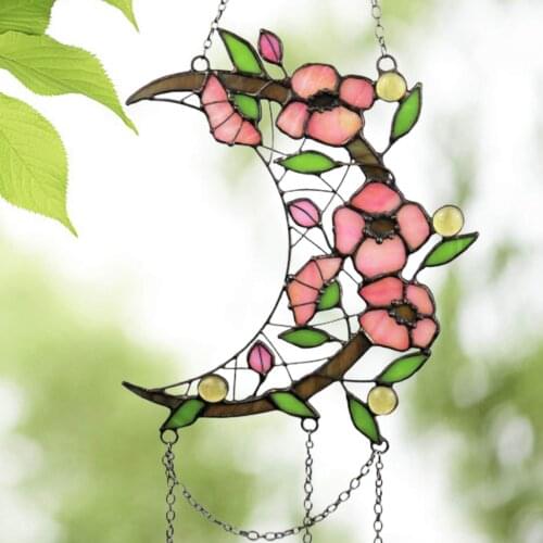 Flower Moon Ornaments Wind Chimes Flower On A Moon High Stained Suncatcher Metal Wall Hanging Moon Decor Room Accessories