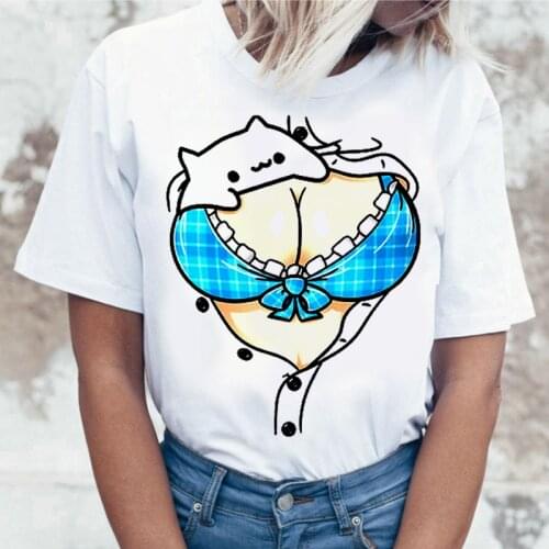 Oversized T Shirt Women Fashion Top Tees Female T-shirts Woman Short Sleeve Harajuku Kawaii Chest Print Cartoon White T-Shirts