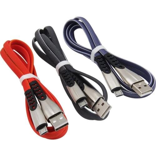 100pcs/lot Micro USB Cable 1m Zinc Alloy Flat Braided Fast Charging Cable For Samsung Huawei HTC Android Phone USB Charger Cable