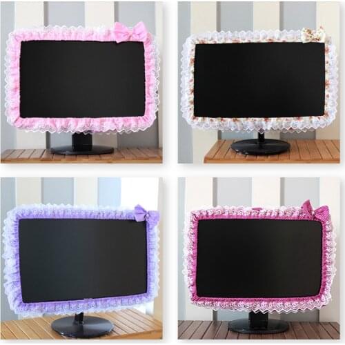 Lace Fabric Computer Frame Cover Monitor Screen Dust Cover With Elastic Pen Pocket Bow Home Decorations