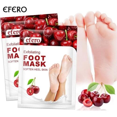 EFERO 2Pair Cherry Feet Mask Moisturizing Dead Skin Removal Mask Pedicure Socks Foot Cream Heels Peeling Exfoliating Foot Mask
