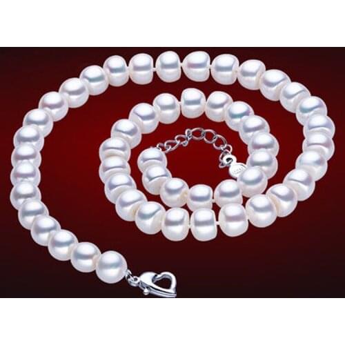 Real natural big Natural freshwater pearl necklace 9-10mm super large particle Girls Wedding-Jewelry wholesale price, pearl ne