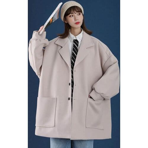 Large size womens woolen coat womens mid-length fashion autumn and winter Korean loose BF style woolen coat high street