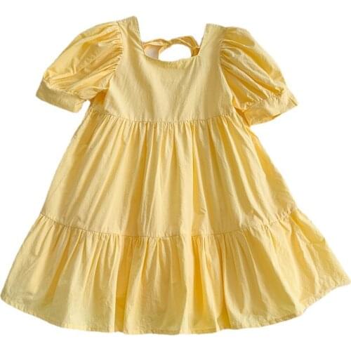 Girls Asymmetry Ruffle Dress Summer Baby Kids Girl Puff Sleeve Princess Dresses Toddler Fashion Clothes Children Casual Clothing