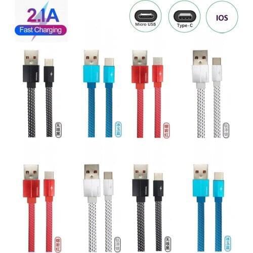 Flat Nylon Braid Fabric Wide Micro 8 pin Type C Type-C USB Fast Charging Data sync Cable Line For Huawei Xiaomi Samsung iphone
