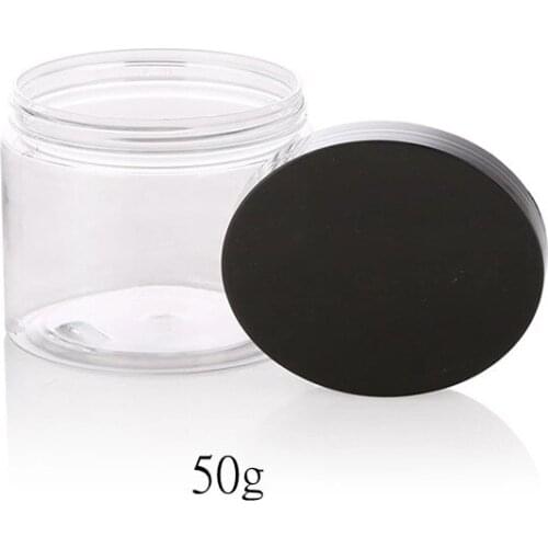 Free shipping 50pcs/lot clear plastic jar pet jar with black plastic cap and screw cap for cream lip balm