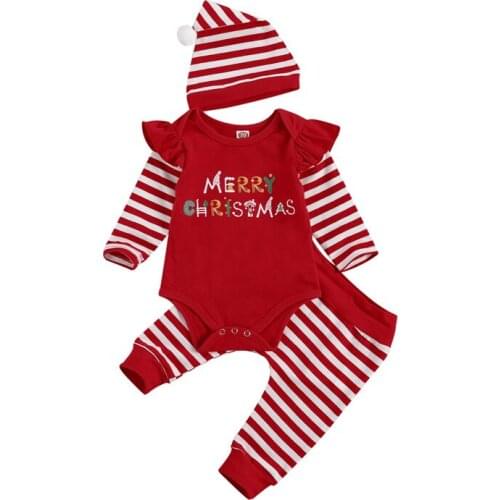 Christmas 2020 Boys Girls baby Letter Plaid Print Lace Crew Neck Long Sleeve Bodysuits Xmas Outfits Infant Clothing