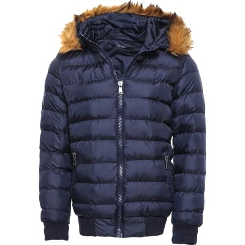 Navy Blue Hooded Mens Down Coat Wessi