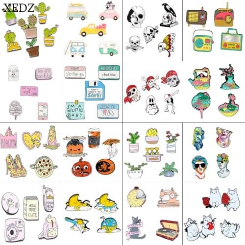 XEDZ New organ flower fruit plant animal walkman tape brooch set fashion personality denim clothing pendant jewelry gift