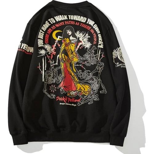 Japanese cherry blossom beauty long-sleeved Sweatshirt print mens handsome European and American ins spring and autumn coat