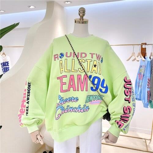 2021 Spring Fall Lazy Loose Terry Cotton Letter Printed Female Hoodie Korean Style Large Version Top Fashion Pullover Sweatshirt