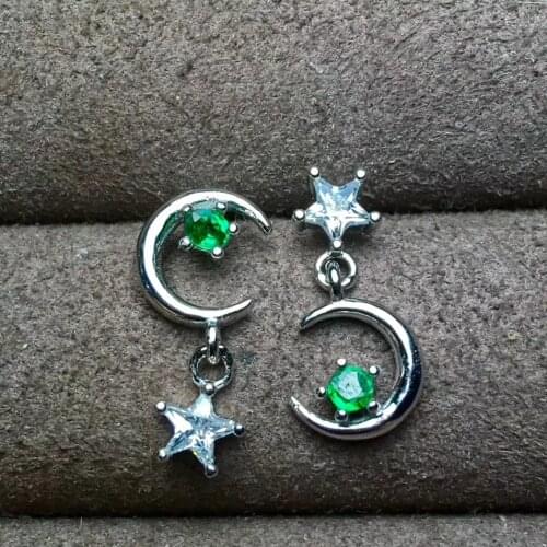 Fashion natural green emerald Elegant star moon drop earrings Natural gem stone earrings 925 silver female girl earrings jewelry