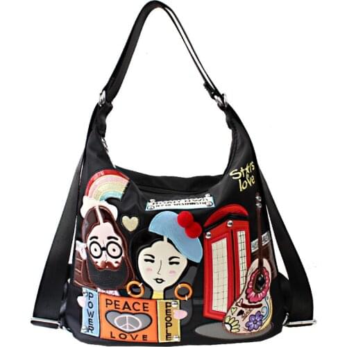 Women Bags Patchwork Embroidery Backpack Preppy Schoolbag Student Bag Female Travel Bag Tote Braccialini Style Cartoon Star Love