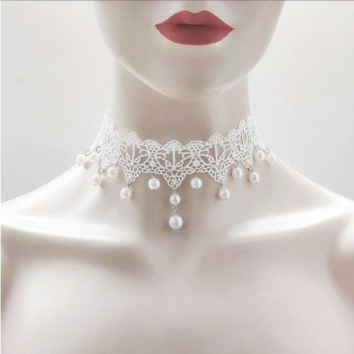Necklace Lady Necklace Korean Retro Fashion Bride Jewelry White Lace Hanging Pearl Necklace Clavicle Chain