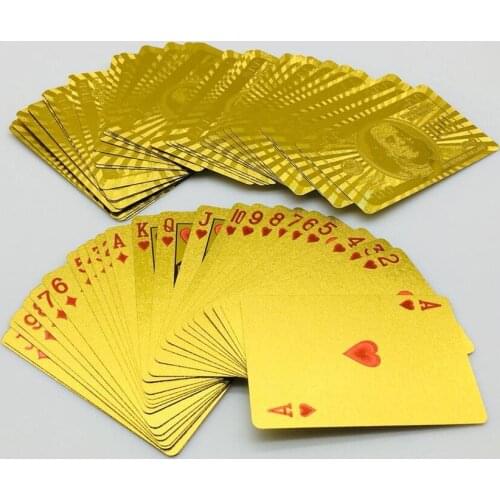 1 pcs Golden playing cards foil Deck Magic Trick 24K Gold Poker Plastic PVC Playing Card $100 Franklin Logo Waterproof Cards