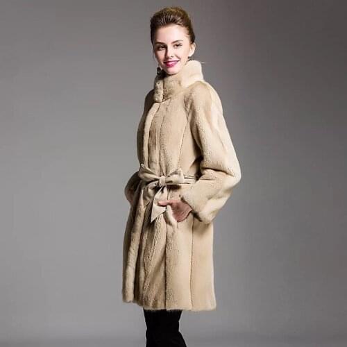 2021 Brand luxury women natural mink fur jacket long style with sashes elegant lady high quality Imported winter fur coat