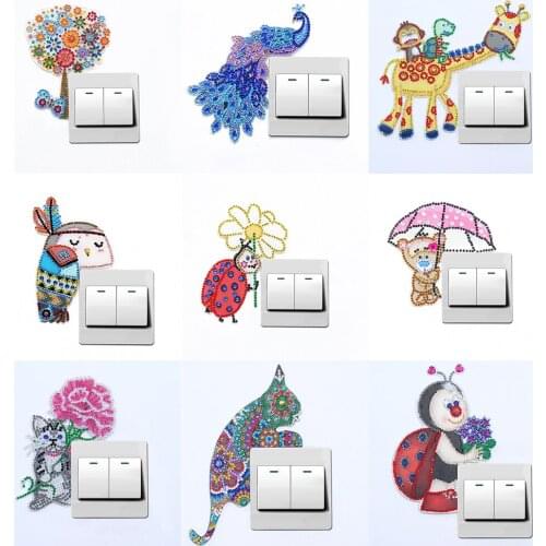 5D Diamond Painting Stickers DIY Ladybug Diamond Painting Luminous Switch Stickers Bedroom Wall Decals Fashion Switch Stickers
