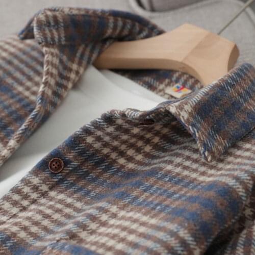 Blouse Women Shirt Retro Winter New Loose Woolen Coat Womens Long-Sleeved Plaid Shirt Blusas Ropa De Mujer