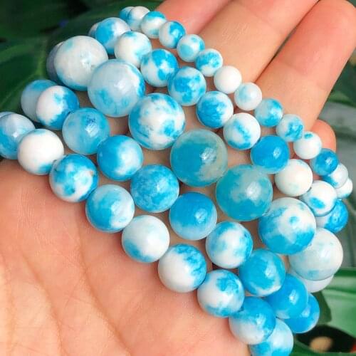 Natural Stone Beads Blue White Persian Jades Round Beads For Jewelry Making Needlework Diy Charms Bracelet Necklace 6 8 10 12mm